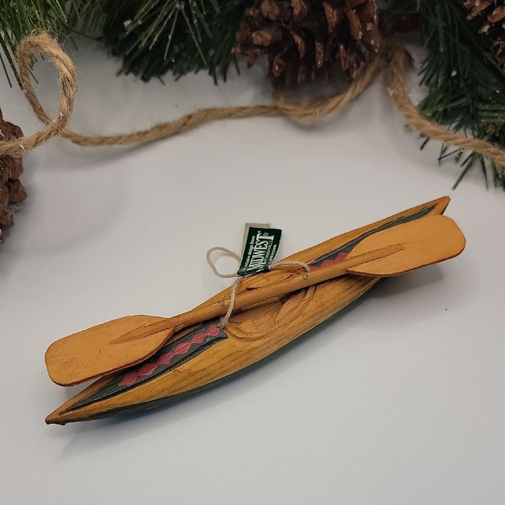 Midwest Of Cannon Falls Wooden Canoe Ornament with Paddles